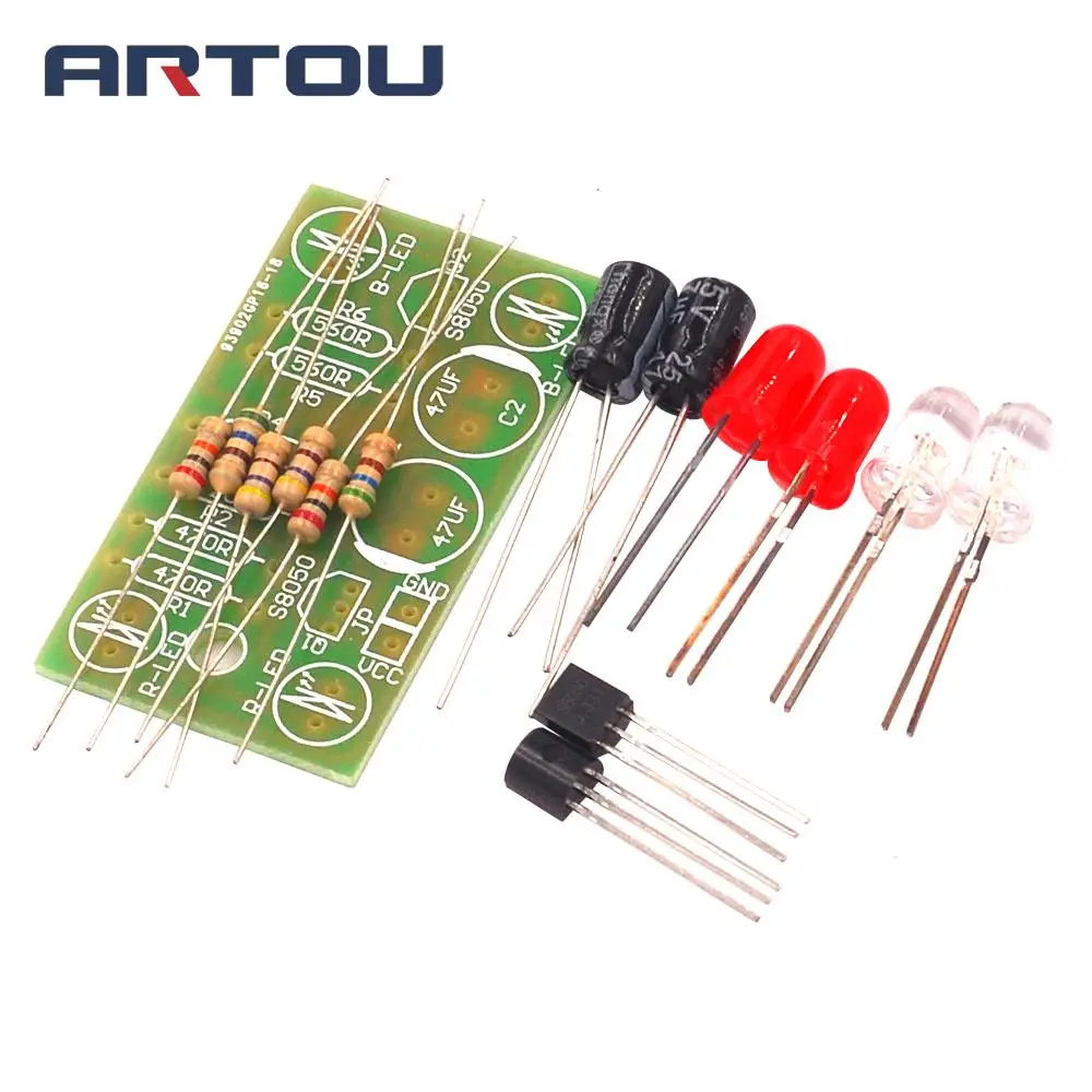 Red and Blue Two-color 4 Light LED Flashing Multi-resonant Flashing Light Kit Electronic Production Kit