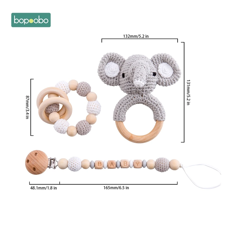 Bopoobo 1pc Baby Teether Silicone Beads Wooden Baby Pacifier Chain Baby Pram Crib DIY Customized Rattle Soother Bracelet Teether