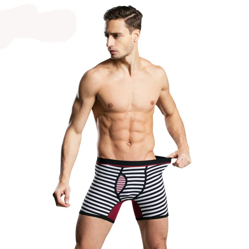 

Men's Male Underwear Extra long Men's Boxers Men's Shorts Cotton Stripe Underwear underpants Cueca Boxer