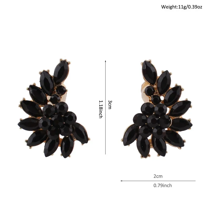 Grace Jun New Vintage Black Crystal Wing Shape Clip on Earrings No Pierced for Women Party Wedding Ear Clip Christmas Gift