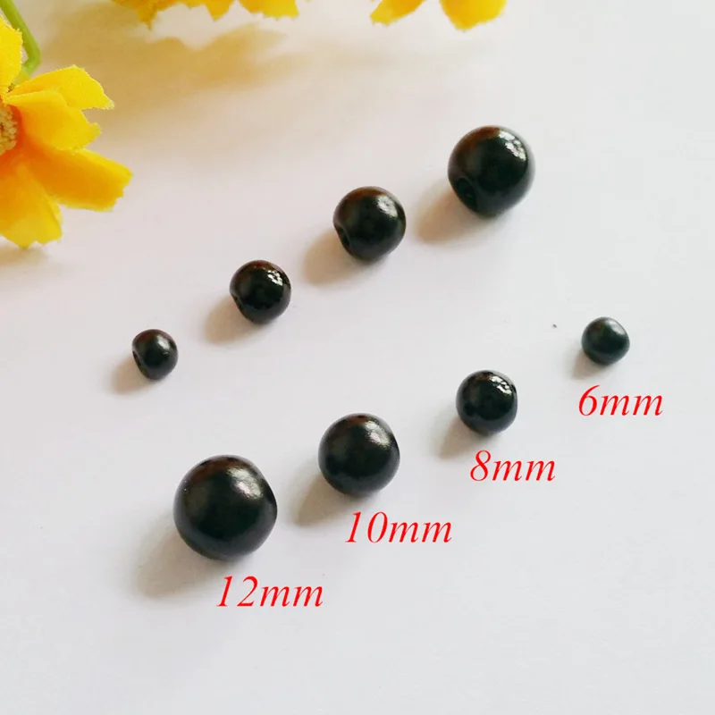 50pcs/lot 6mm, 8mm, 10mm, 12mm pearl button for craft Black round bead pearl buttons, Scrapbooking Supplies button