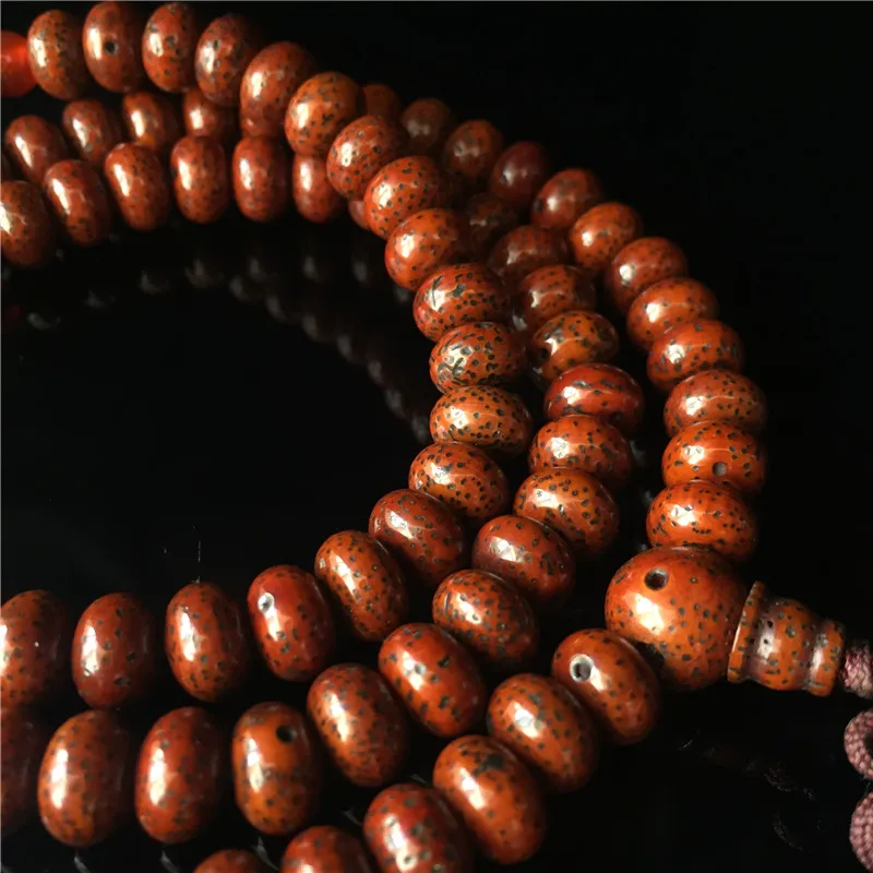 BRO003 Buddhist 108 Old Red Star Moon Bodhi Rosary 9x6mm Natural Real Lotus Bodhi Prayer Abacus Beads