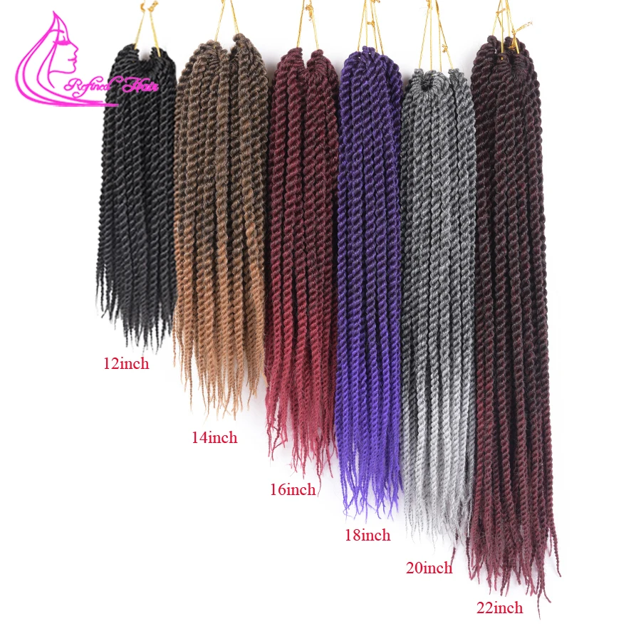 Refined 22Roots/pack Medium Diameter Crochet Braids Senegalese Twist Hair Extensions Ombre Brown Grey Burgundy Synthetic Braid