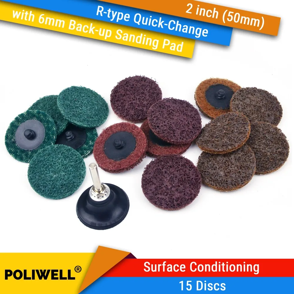 15PCS 2 Inch(50mm) Roll Lock R-Type Quick Change Discs + 6mm Sanding Pad for Metal Surface Conditioning Die Grinder Accessories