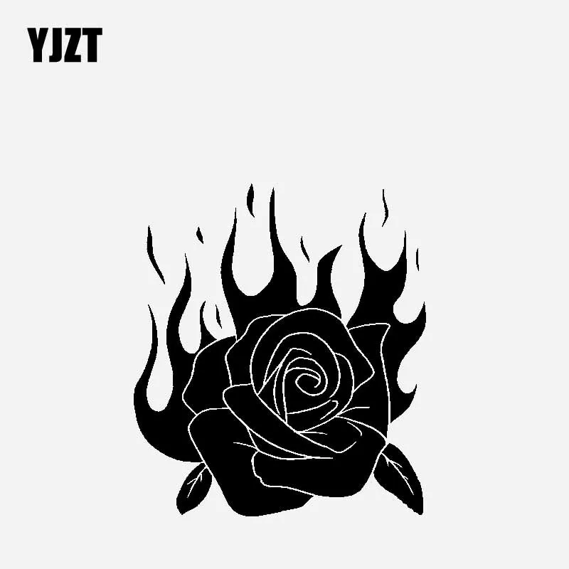 YJZT 13.2CM*15CM Car Sticker Vinyl Decal Rose Creative Design As Passionate As Fire Black/Silver C23-0538