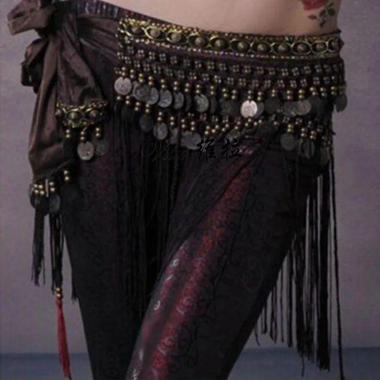 US New Belly Dance Hip Scarf Coin Belt Tribal Costume Fringe Tassel Belt Copper Belly Dancing Waist Tribal Design Conins Belt