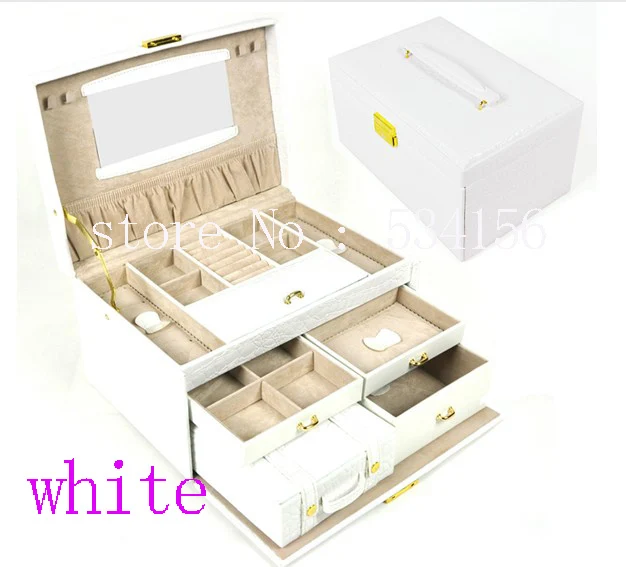 

luxurious 3 layers white leather jewelry box earrings jewelry packaging display box gift box 28.5 * 19 * 16 cm