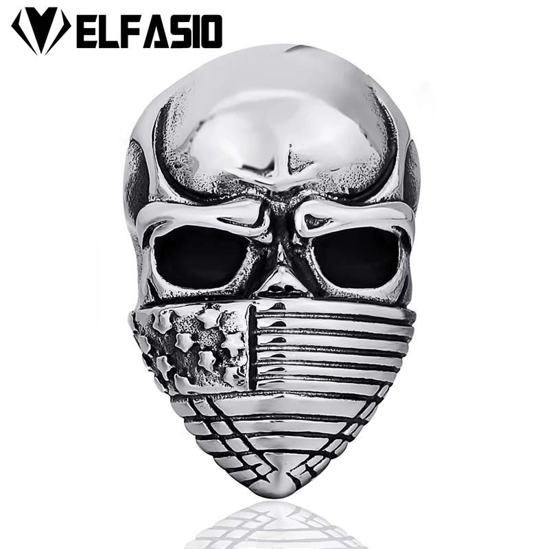 

Mens American Flag Mask Skull Stainless Steel Biker Ring Fashion Jewelry size 7-15