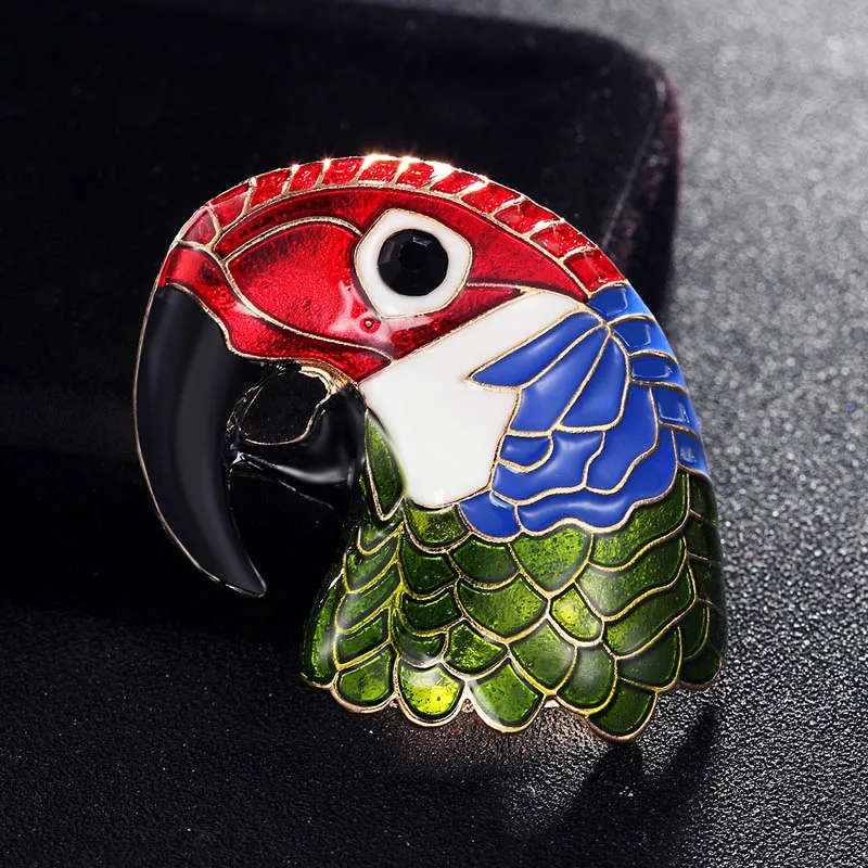 fashion red Enamel parrot heads brooches jewelry for men's party gifts  Dress Hats Collar Brooch Pins Animal Scarf Buckles joias