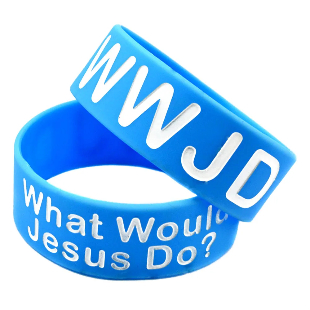 1 Stück Blaues 1 Zoll Breites WWJD Bibel-Armband „Was Würde Jesus Tun“ Silikon-Gummi-Armband – Detail 7