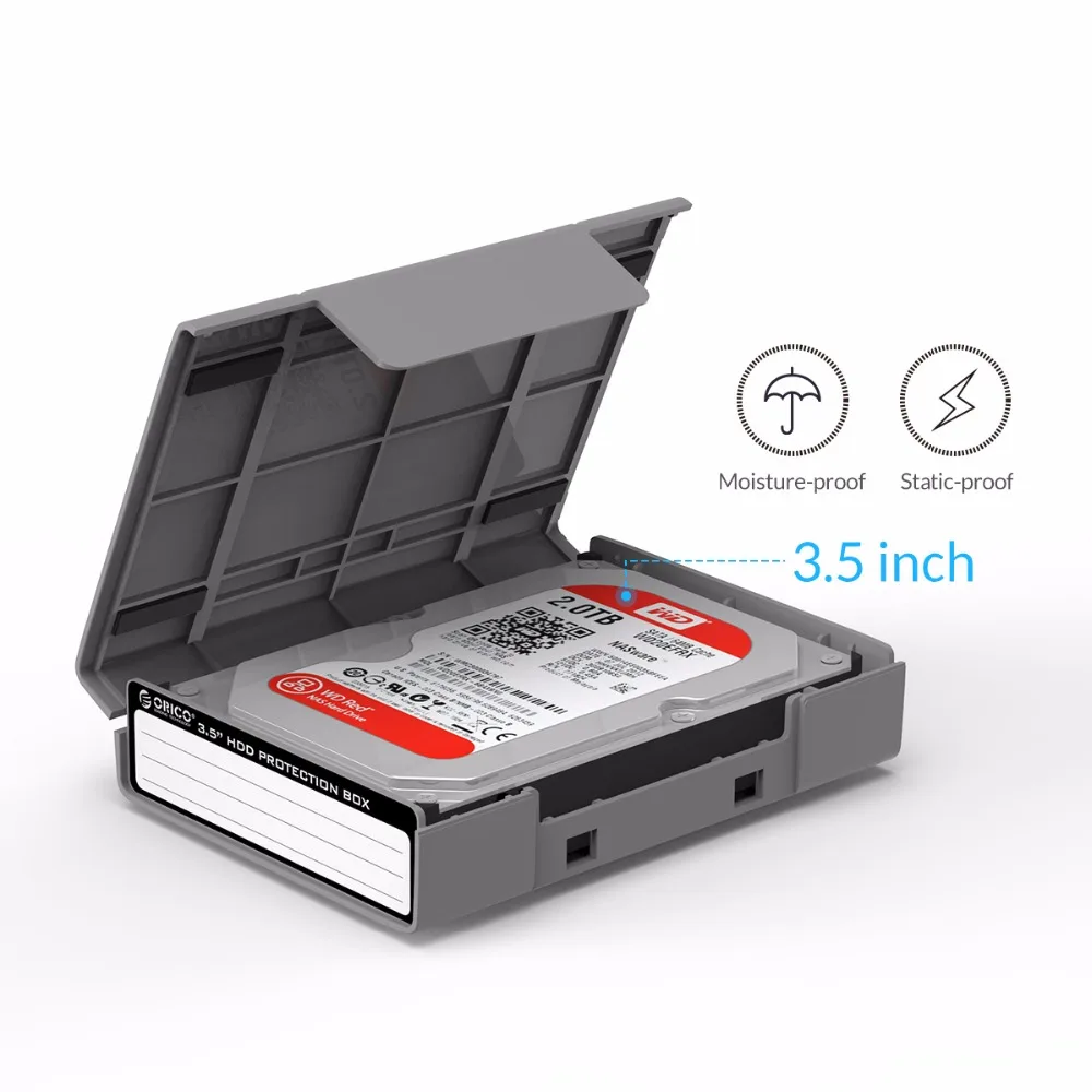 ORICO HDD ProtectIon Box Caja de almacenamiento externa de 3,5 pulgadas para HDD SSD con diseño de etiqueta a prueba de humedad