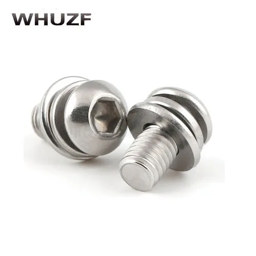 304S Metric Thread M3 M4 M5 M6 Stainless Steel Hex Pan Head Three Combination Screw Three sem screws with washer