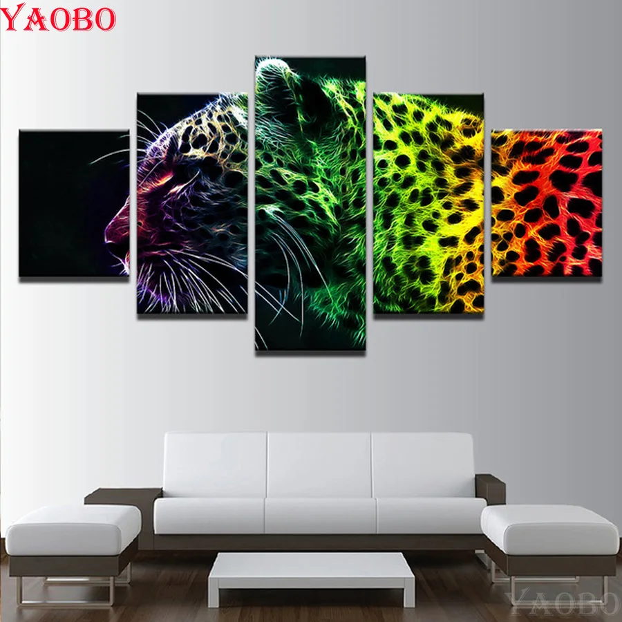 

5D Diamond Embroidery 5pcs Color Animal Leopard Diy Diamond Painting Cross Stitch Full Square/Round Mosaic Rhinestone Pictures