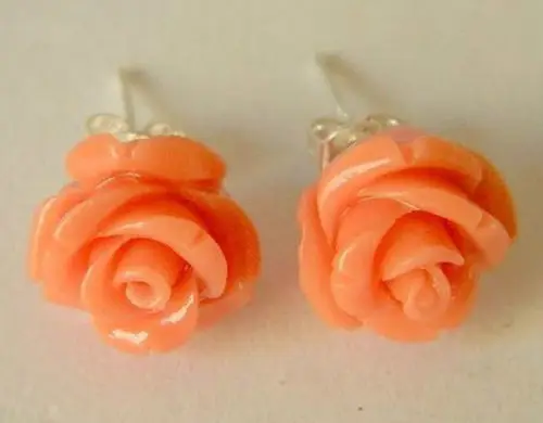 

lovers women good real natural stone gems 12MM Pink Japan Sea Coral Carved Flower Earring CZ Stud AAA GradeLuxury Girls Wedding