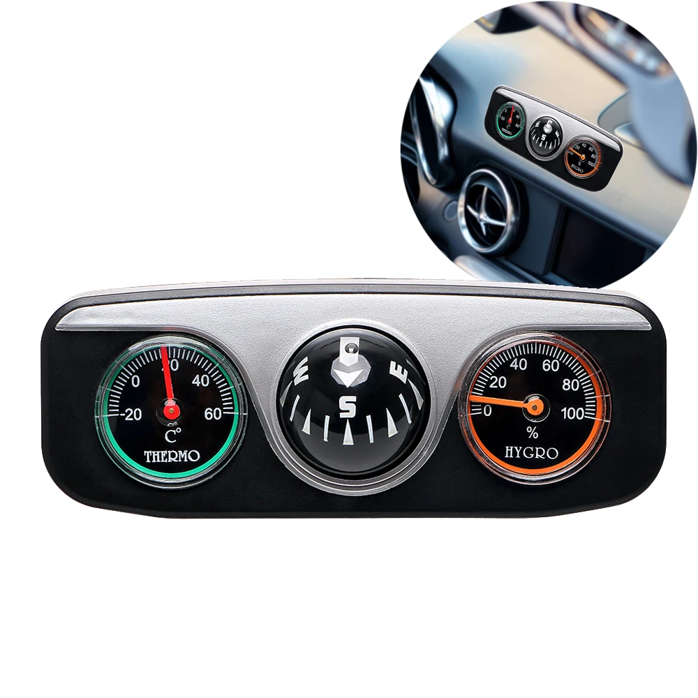 Car Dashboard Compass Thermometer Hygrometer for Auto Marine Vehicles 3 in 1 Guide Ball Navigation Compass Interior Accessories