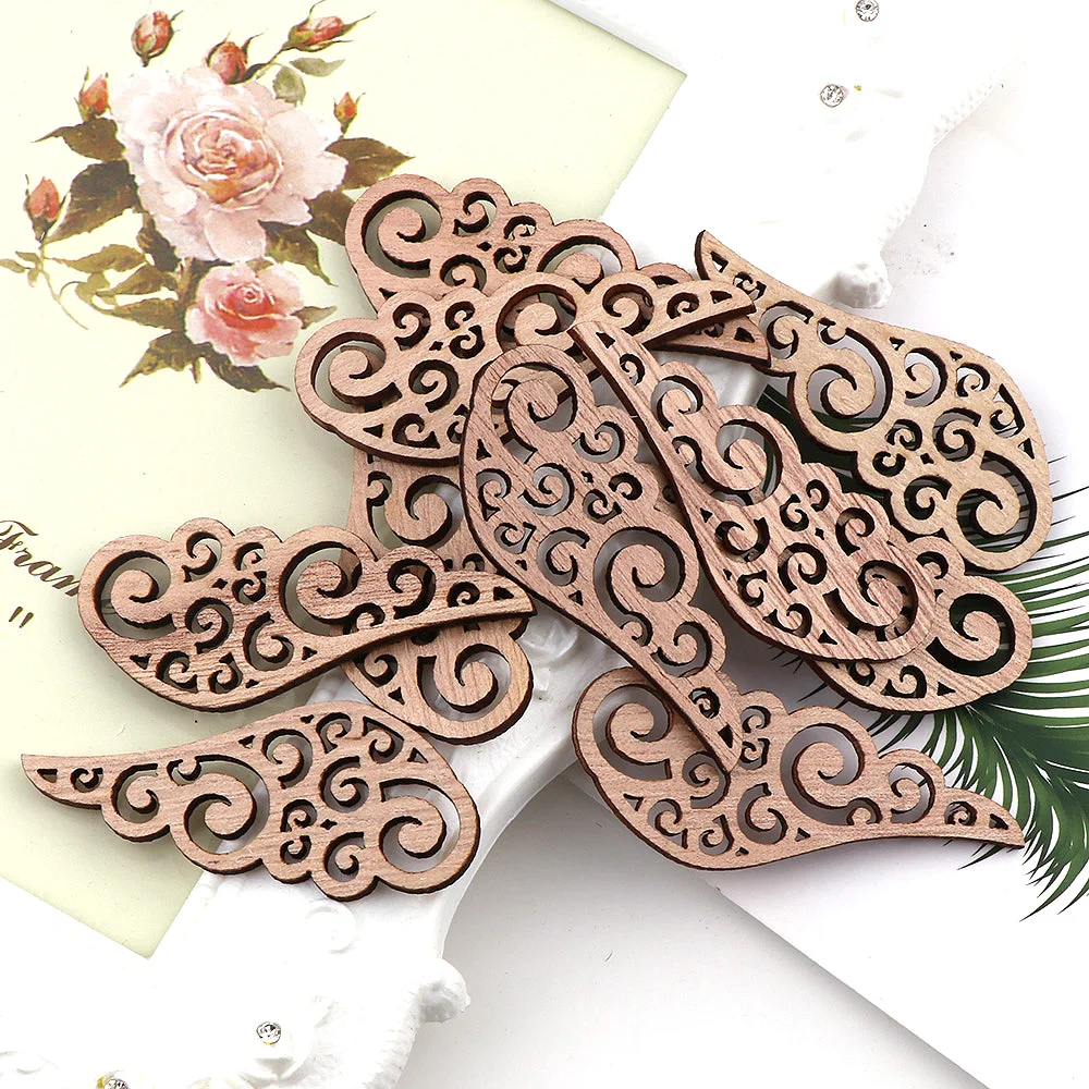 40Pcs Mix Wing Shape Wood Chip Decorative Embellishments Crafts For DIY Wedding Handmade Graffiti Buttons