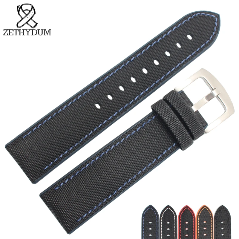 perlon watch strap 18mm 20mm 22mm 24mm waterproof silicone bottom watchband nylon watch band stitched belt