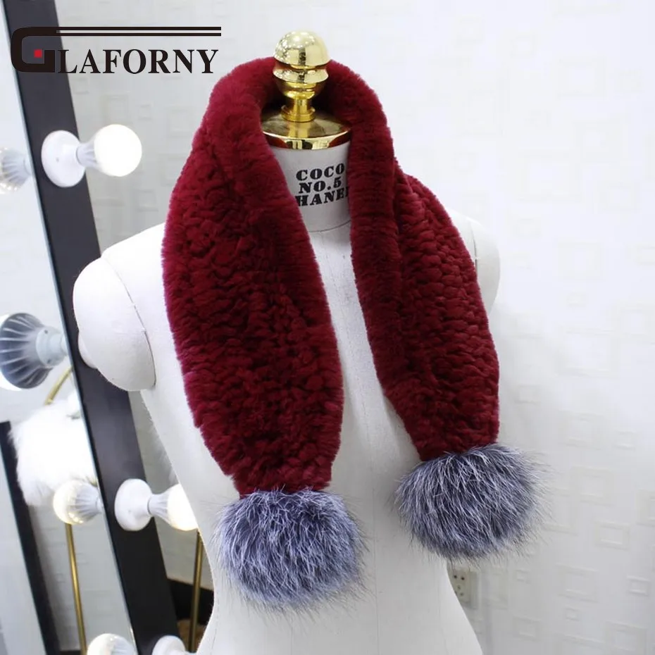 

FXFURS 2020 new Korean Style Women Rex Rabbit Fur Scarves 100% Real Rabbit Fur Scarf Winter Warm Fashion Mufflers Fox Fur Balls