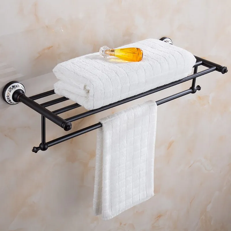 

Black Oil Rubbed Bronze Wall Mounted Porcelain Base Bathroom Towel Rail Holder Storage Rack Shelf Bar KD747