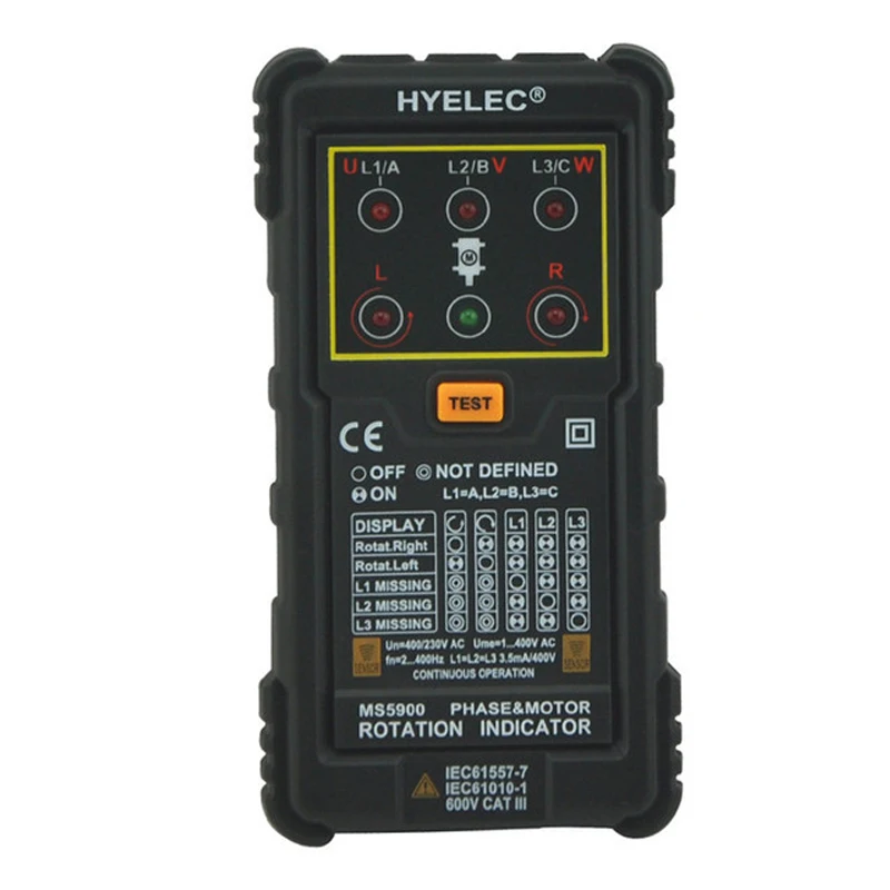 Peakmeter MS5900 Motor & Phase Rotation Indicator Three Phase Rotation Indicator Sequence Voltage Current Frequency Tester