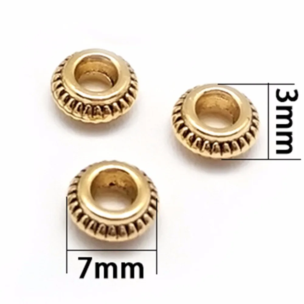 3x7mm Mix Antique Gold Round Circle Hole 3.5mm Alloy Spacer Big Hole Beads for Jewelry Making