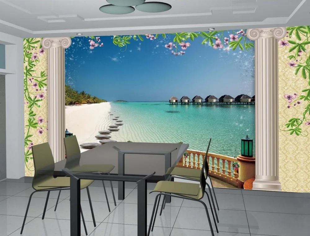 

Custom photo wallpaper 3D stereoscopic Roman column Seaview Home Decoration Non woven wallpaper