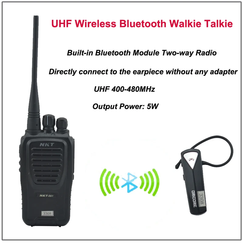 Walkie-talkie Bluetooth UHF NKT-961B-400 MHz 16CH 4W, Module Bluetooth intégré, radio bidirectionnelle avec casque sans fil, 470