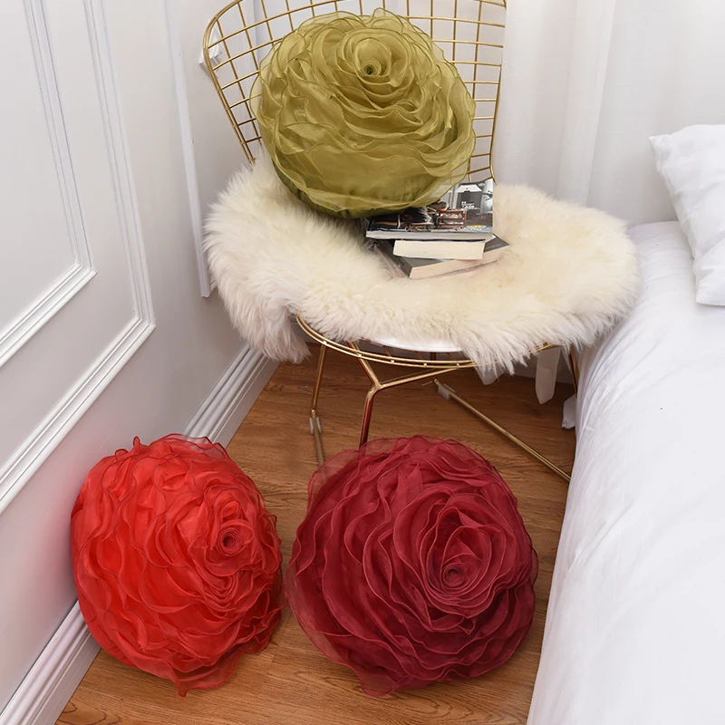 Elegant 3D Yarn Rose Cushion Romantic Flower Sofa pillow bed Flower Pillow Wedding Decor Rose Cushion Valentine\'s Day Lover Gift