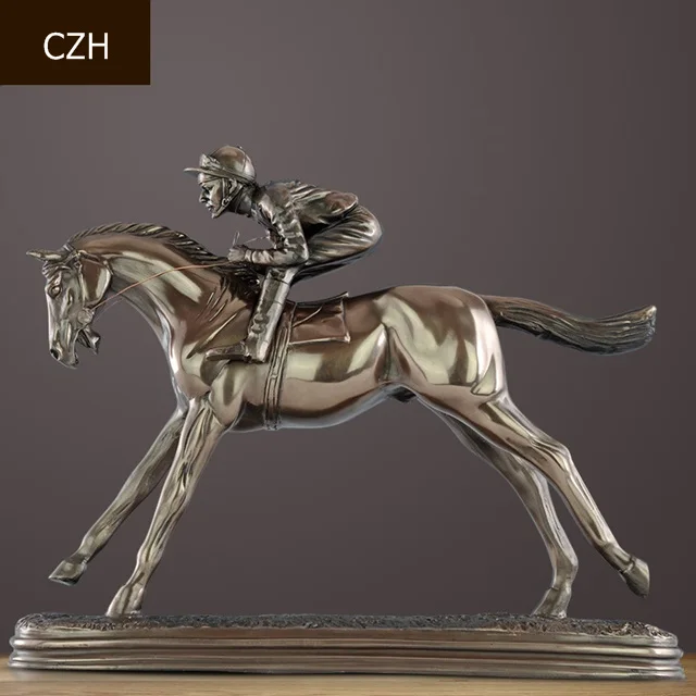 Vintage Horse Racing Statue Handmade Jockey Sculpture Sports Souvenir Ornament Art and Craft for Commerce Gift and Office Decor