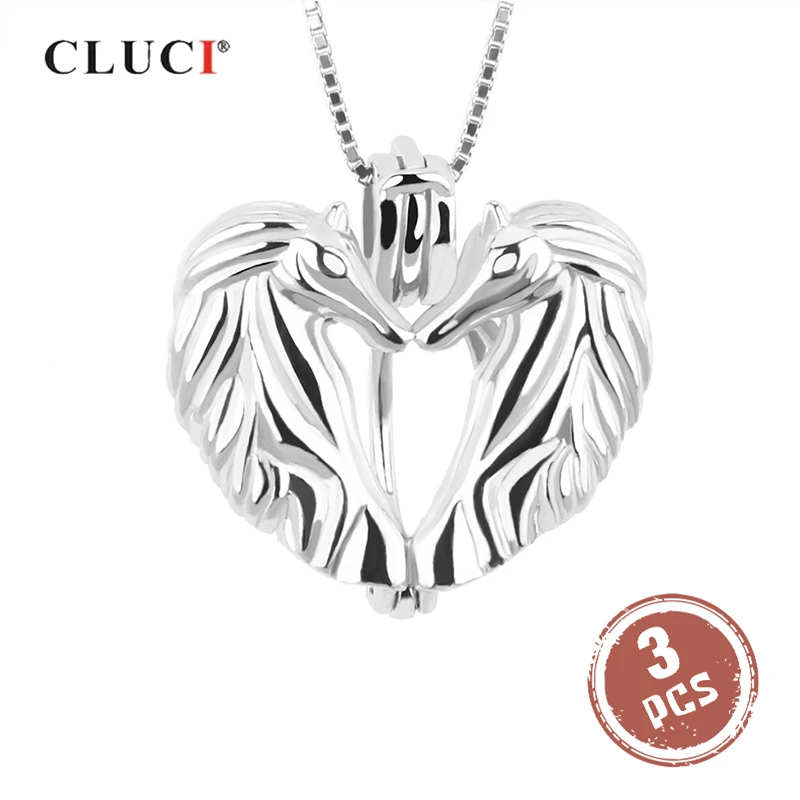 CLUCI 3pcs 925 Sterling Silver Victoria Wing Heart Shaped Pearl Locket Women Jewelry Silver 925 Pendant for Necklace SC053SB