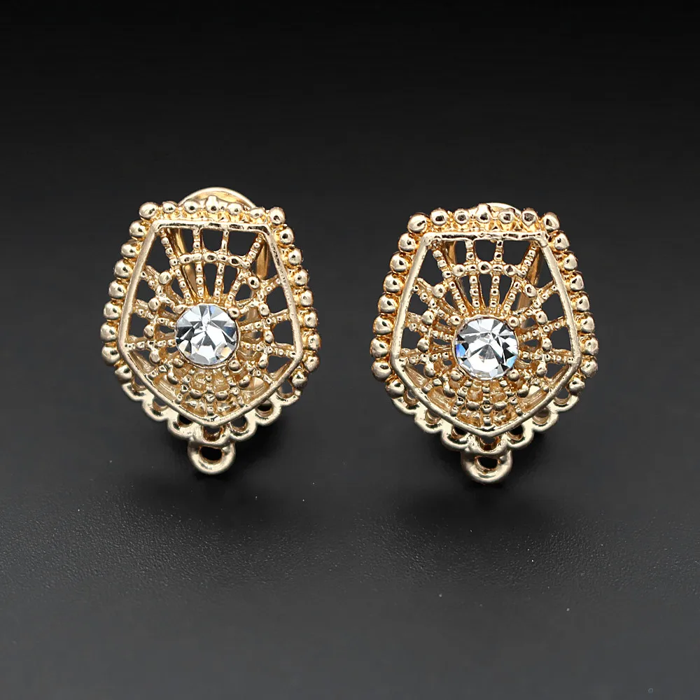 

Earrings Post with Loop Hanger Paved CZ Rhinestone Filigree Base DIY Dubai Gold Color Clip Stud Earrings Jewelry Findings