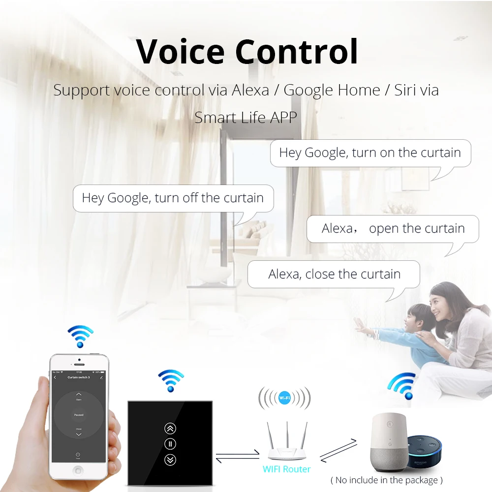 Zemismart WiFi Curtain Switch For Electric Blind Alexa Google Home Interruptor with Working Schedule Touch Control 110V 220V