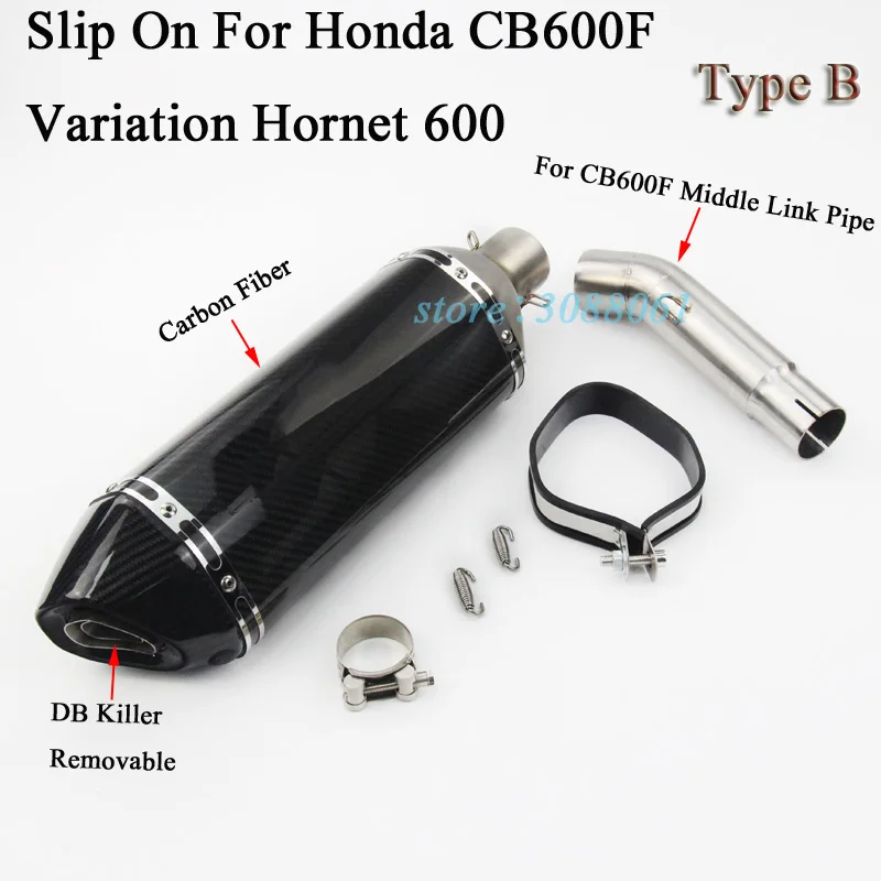 Slip On For Honda Variation Hornet 600 CB600F Motorcycle Full System Exhaust Carbon Muffler Modified Middle Link Pipe DB Killer