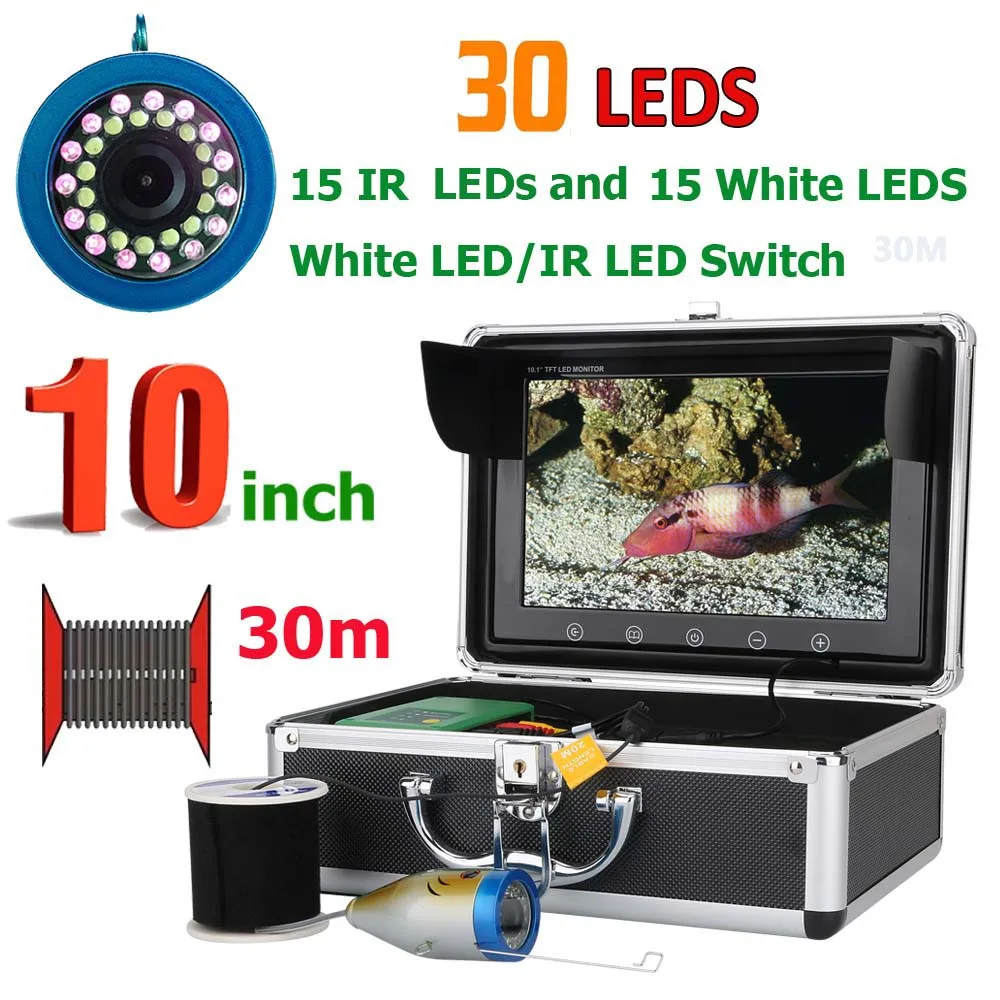 10 Inch 30M 1000TVL Fish Finder Underwater Fishing Camera 15pcs White  LEDs + 15pcs Infrared Lamp For Ice/Sea/River Fishing