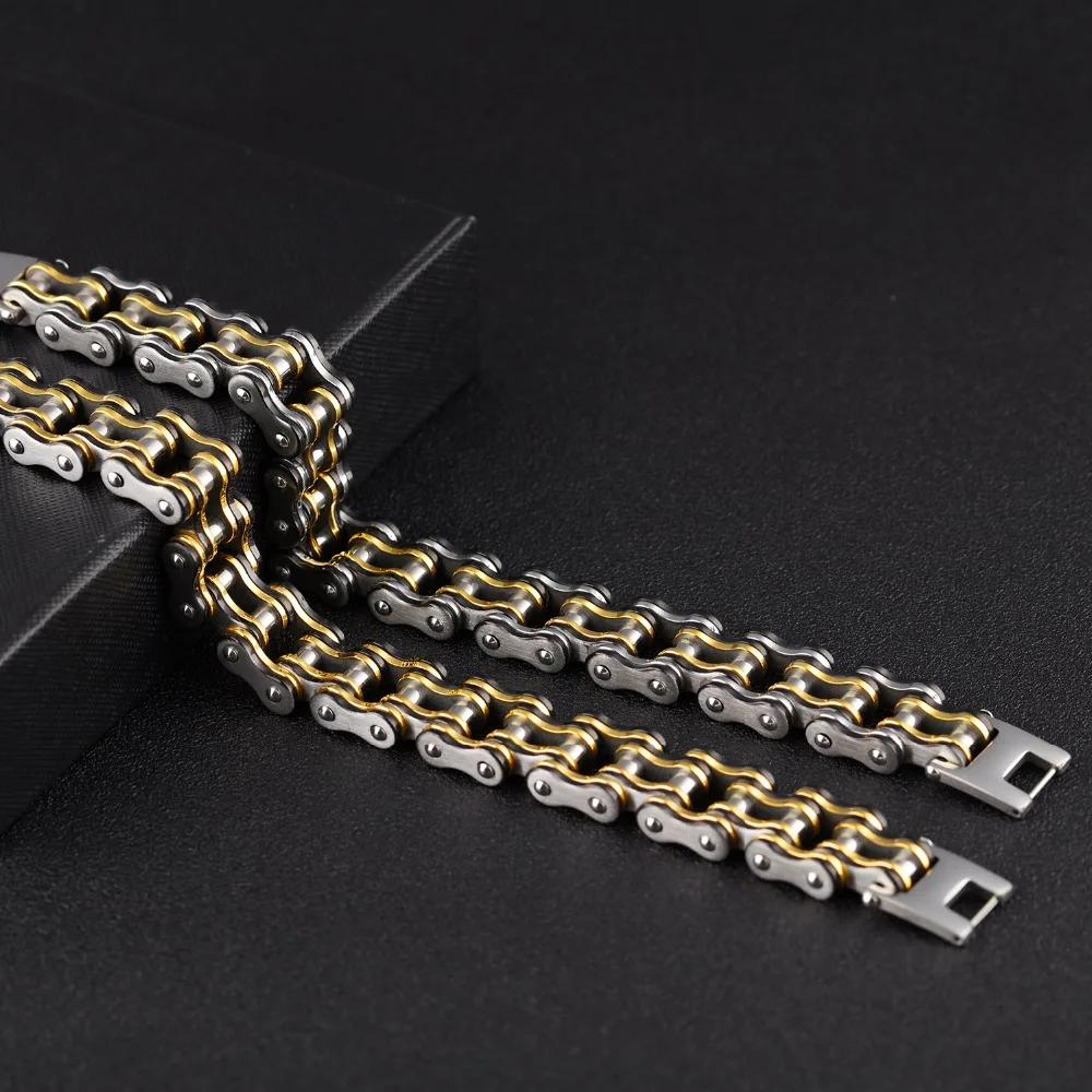Men Bike Chain Bracelet Stainless Steel Biker Bicycle Motorcycle Link Chain Punk Heavy Jewelry 15mm Wide Dropshiping GS877