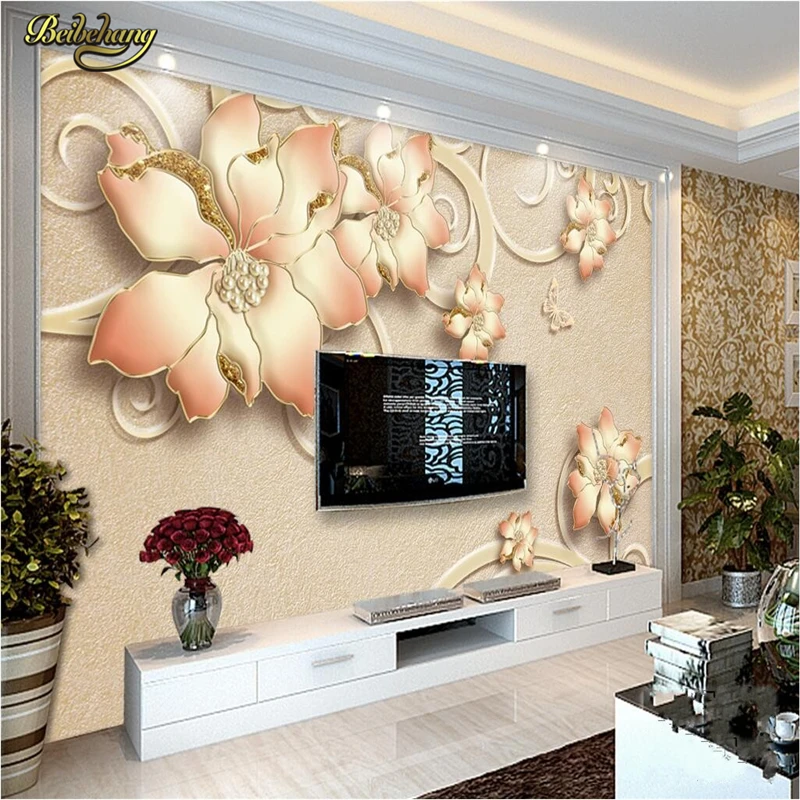 beibehang Custom Photo Wallpaper Mural Wallpaper Premium Luxury Stereo Jewelry Flower TV Wall Background Wall papel de parede