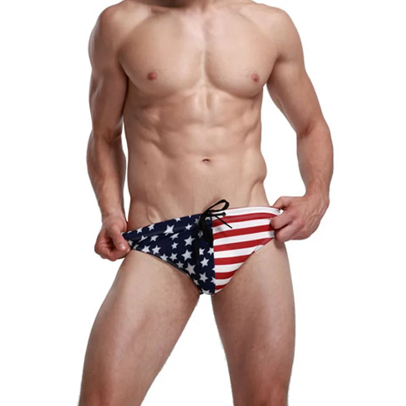 

2020 New American Flag Mens Bikini Swimwear Men's Swimming Trunks Mens Swim Briefs Sexy Sunga Maillot De Bain Homme Zwembroek