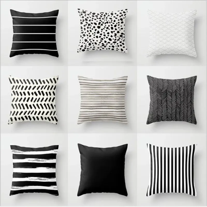 Nordic Black White Geometric Cushion Cover Double-sided Print Stripe Polyester Throw Pillowcase Sofa Car Decorative Pillow Cases