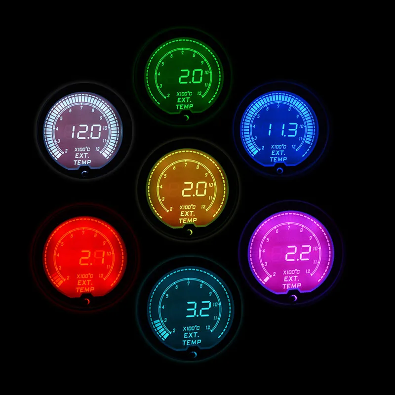 52mm Exhaust Gas Temp Gauge EGT Gauge LCD Digital 7 Color Display With Sensor