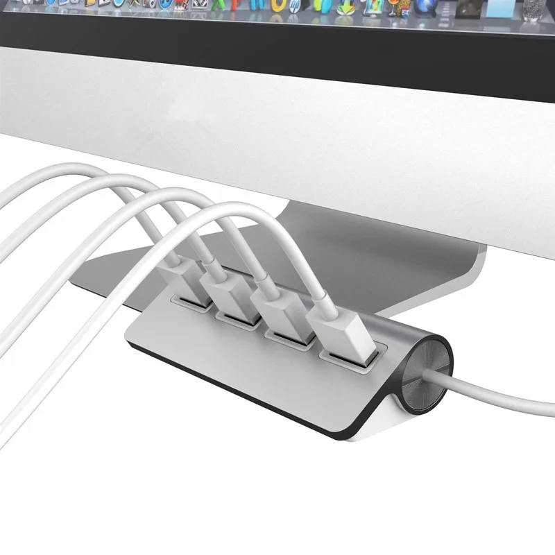 Premium 4 Port Aluminum USB Hub with 11 inch Shielded Cable for iMac MacBooks PCs and Laptops