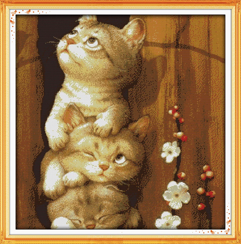 Joy Sunday Naughty Cat Cross Stitch Pattern Animals Design Painting Stitching Kit DIY Handmade Craft Cross Stitch Needlework Set