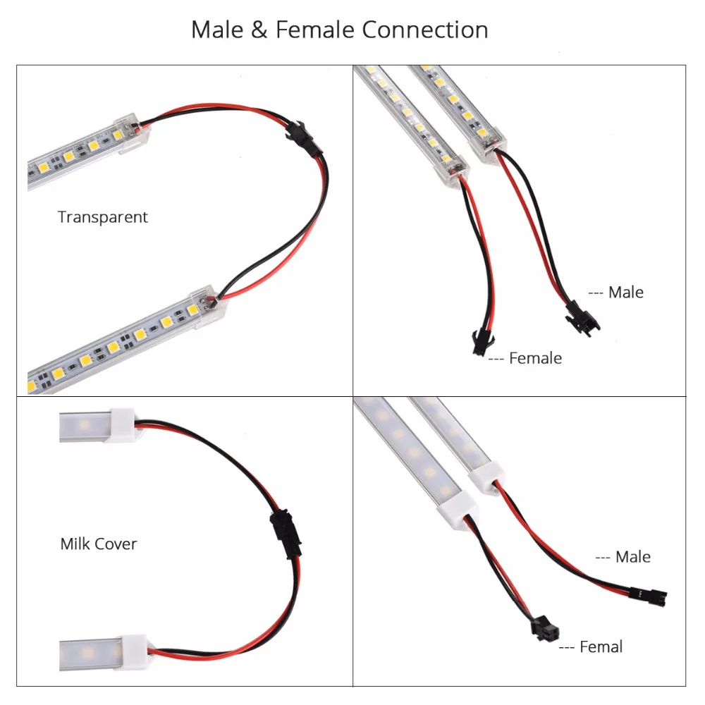 10PCS  LED Strip Bar Light SMD 5050 12V U-Type Rigid Aluminium shell with milky Transparent cover for Kitchen Show Case Cabinet