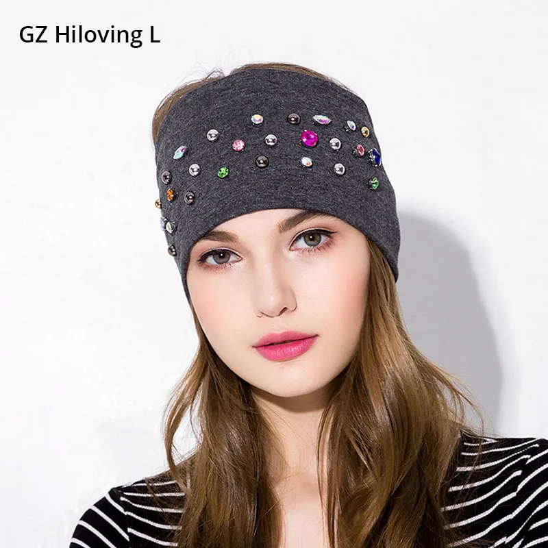 

GZHilovingL Summer Women's Rhinestone Headband Fashion Cotton Black Head Bands For Girls Elastic Turban Wrap Hair Accessories