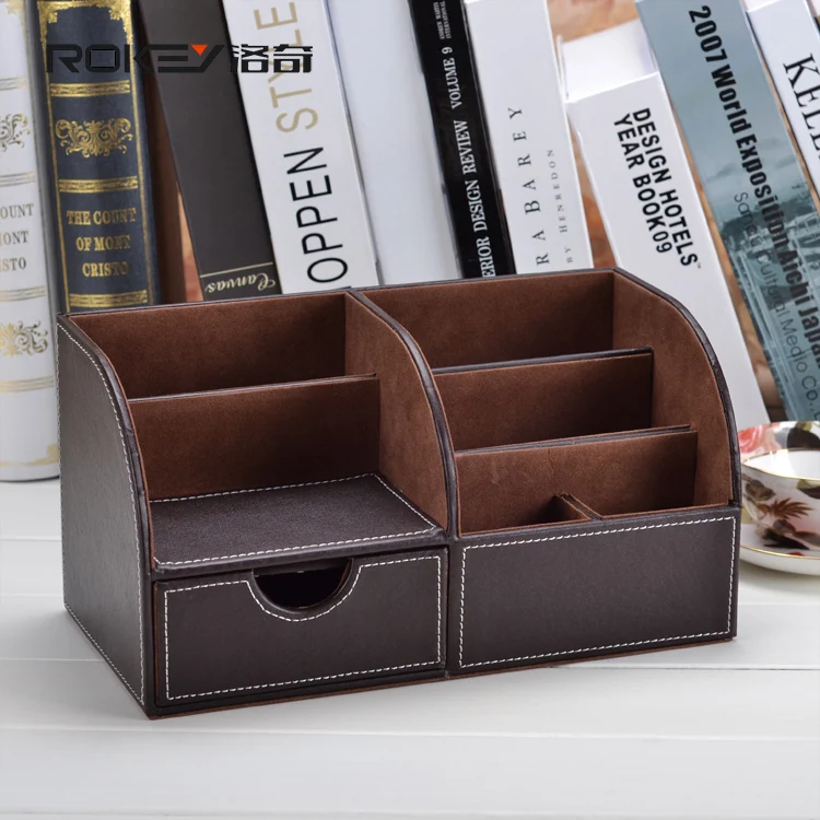 Rocky coffee grain brown leather desk office desktop storage box storage Modern Korea creative stationery