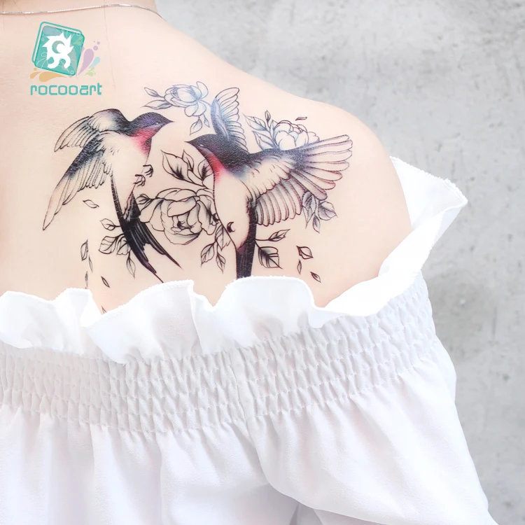 Rocooart Black Sketch Tattoo Sticker Horse Taty Wolf Bird Snake Fake Tattoo Body Art Temporary Tattoo Stickers Flowers Tatuagem