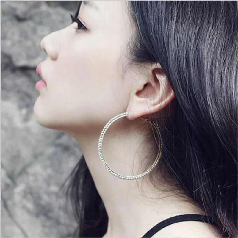 Brand New Design 5 Size Fashion Charm Austrian Crystal Hoop Earrings Geometric Round Shiny Rhinestone Big Earring Jewelry Women