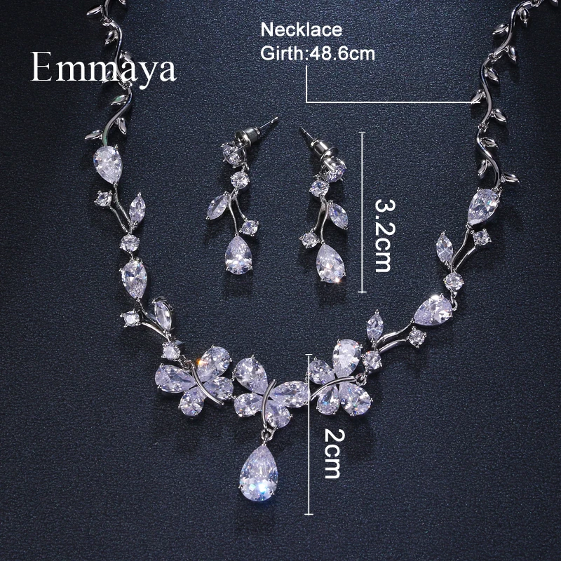 Emmaya Shining Pendant Crystal Cubic Zircon Fashion Earrings Necklace jewelry Set For Women Girls Wedding Party Charm Gifts