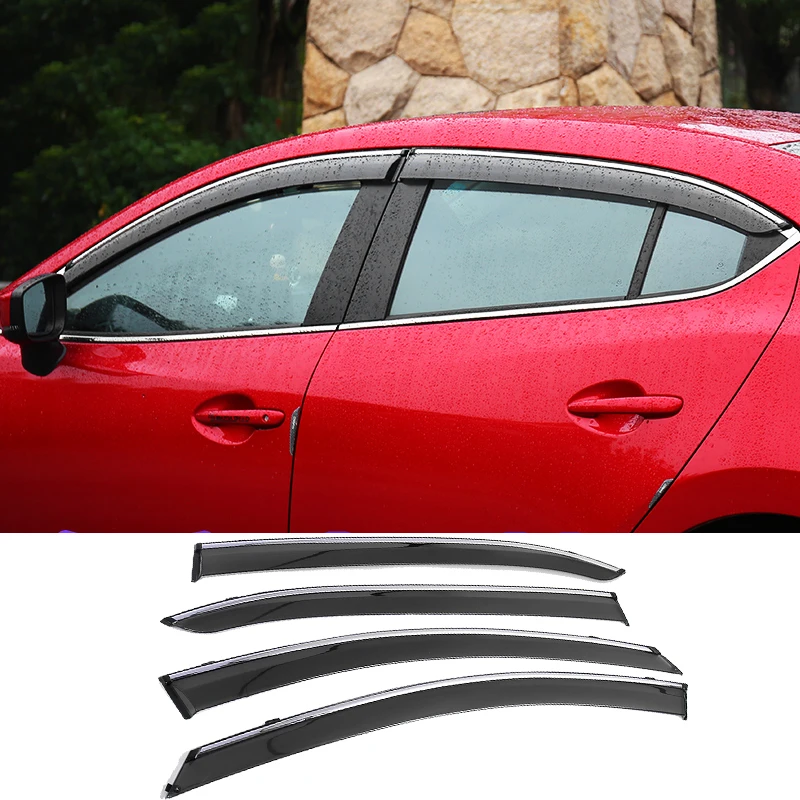 Window Visors For Mazda 3 Axela Sedan 2014 2015 2016 Sun Rain PC Rain Shield Stickers Covers Car-Styling Awnings Shelters 4pcs