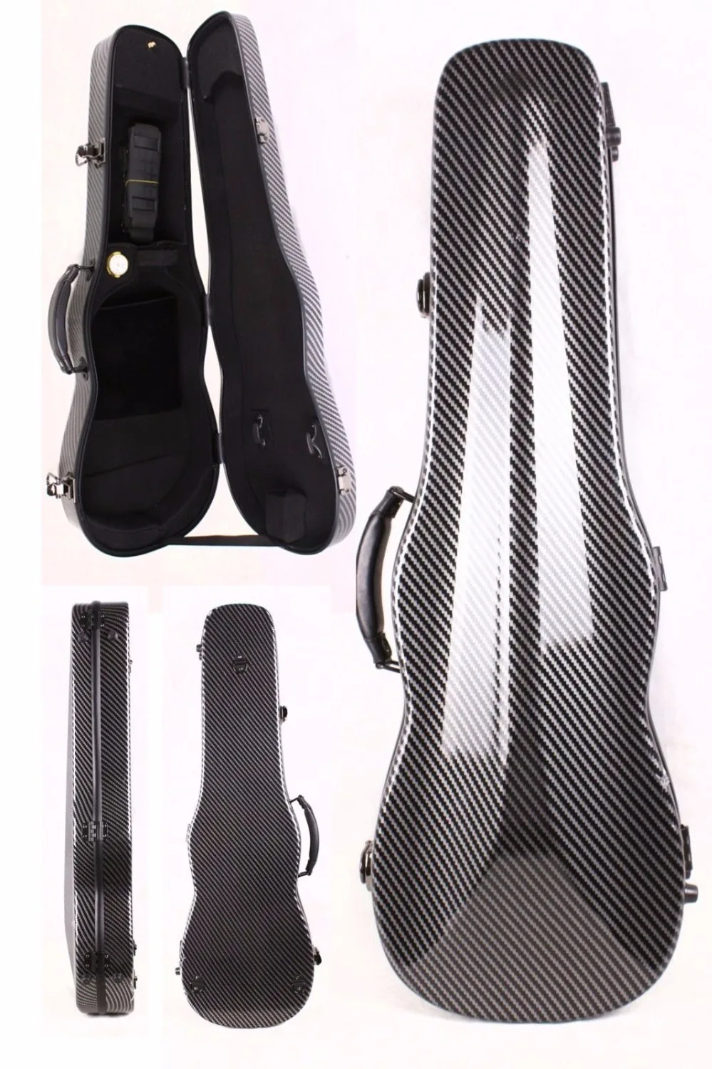 black 4/4 violin Case carbon Fiber Hard Case Back Strap Black Color 1.9kg Yinfente