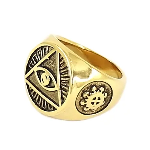 Illuminati Pyramid Eye Symbol Ring High Quality Stainless Steel Jewelry Silver Color Gold Motor Biker Men Ring Wholesale SWR0377